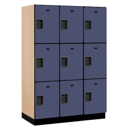 Salsbury Industries 3 Tier Designer Locker, 54"Wx76"Hx21"D, 9 Door, Blue 18-23361BLU